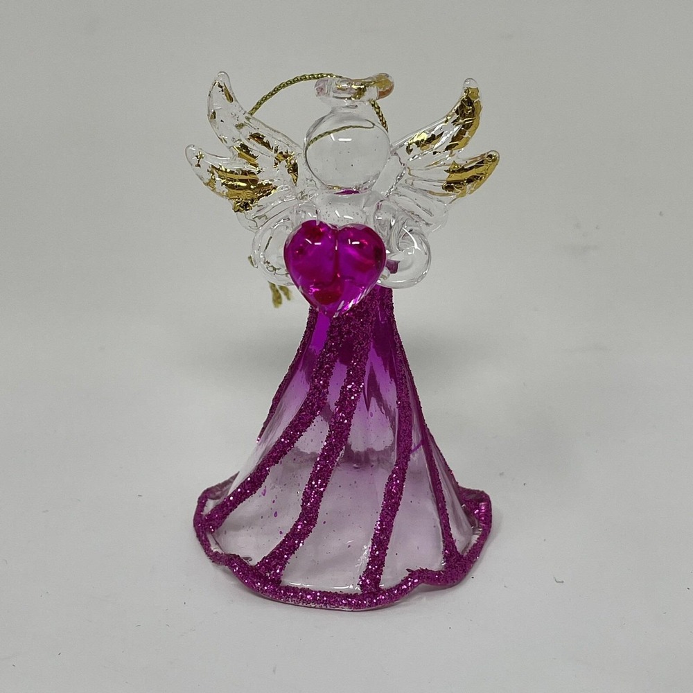 Clear Purple Glass 3in Kurt Adler Angel Holding Heart Ornament Figurine June